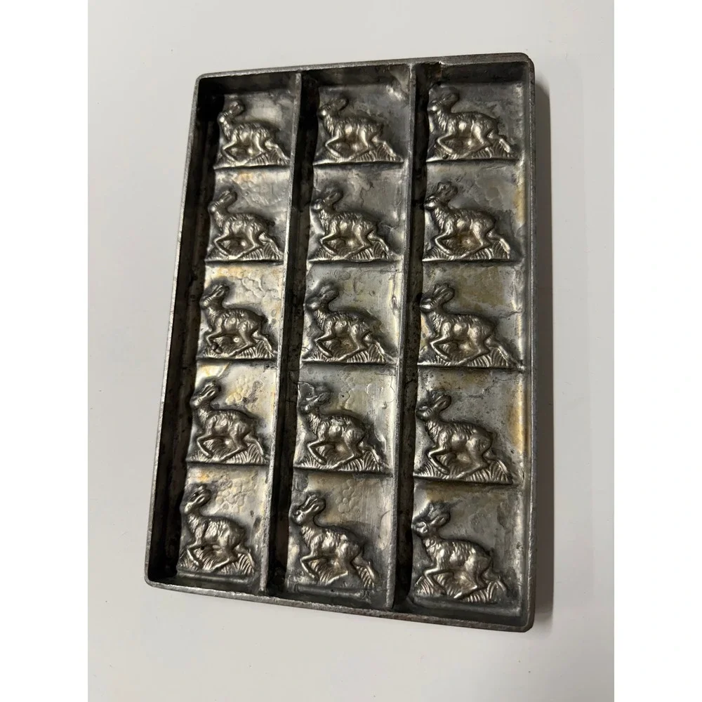 Vintage Metal Chocolate Mold 15 Cavity Rabbit Hare Easter Candy Tray